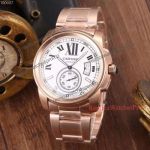 Upgraded Calibre de Faux Cartier Watch - Rose Gold White Dial Copy Watch
